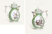 A MEISSEN JADE-GREEN-GROUND BALUSTER COFFEE-POT AND COVER