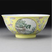 'FAMILLE-ROSE' YELLOW-GROUND MEDALLION BOWL
