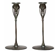 Pair of Bronze Candlesticks by Tiffany Studio