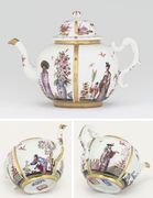 A MEISSEN (KPM) RIBBED GLOBULAR TEAPOT AND CO