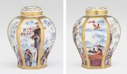 A MEISSEN CHINOISERIE HEXAGONAL TEACADDY AND