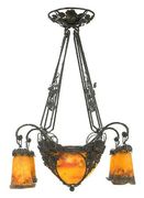 A Müller Frères wrought-iron and mottled glass chandelier