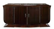 A French Art Deco ebony macassar and marble sideboard