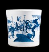 A BLUE AND WHITE TRANSITIONAL BRUSHPOT, CHINA, CIRCA 1640