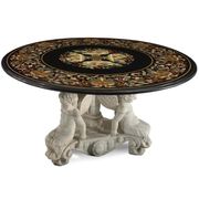 A BAROQUE STYLE PIETRA DURA AND WHITE MARBLE CIRCULAR TABLE
