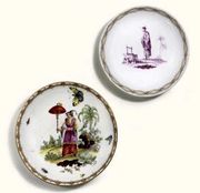 A KLOSTER-VEILSDORF CHINOISERIE SAUCER AND A FRANKENTHAL SAUCER
