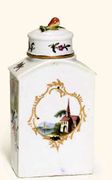 AN ANSBACH ARCHED RECTANGULAR TEA CADDY AND COVER