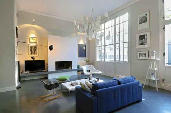 A contemporary living room in a historic house