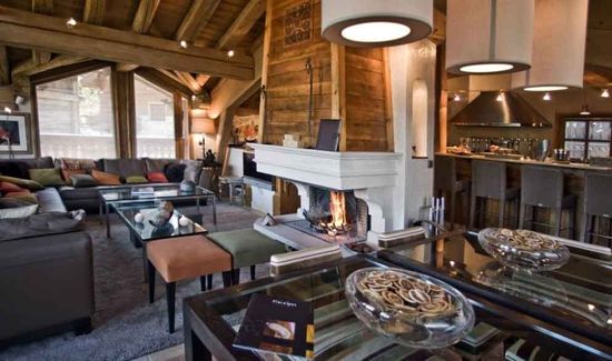 A living room in a Luxury chalet at Courchevel, France